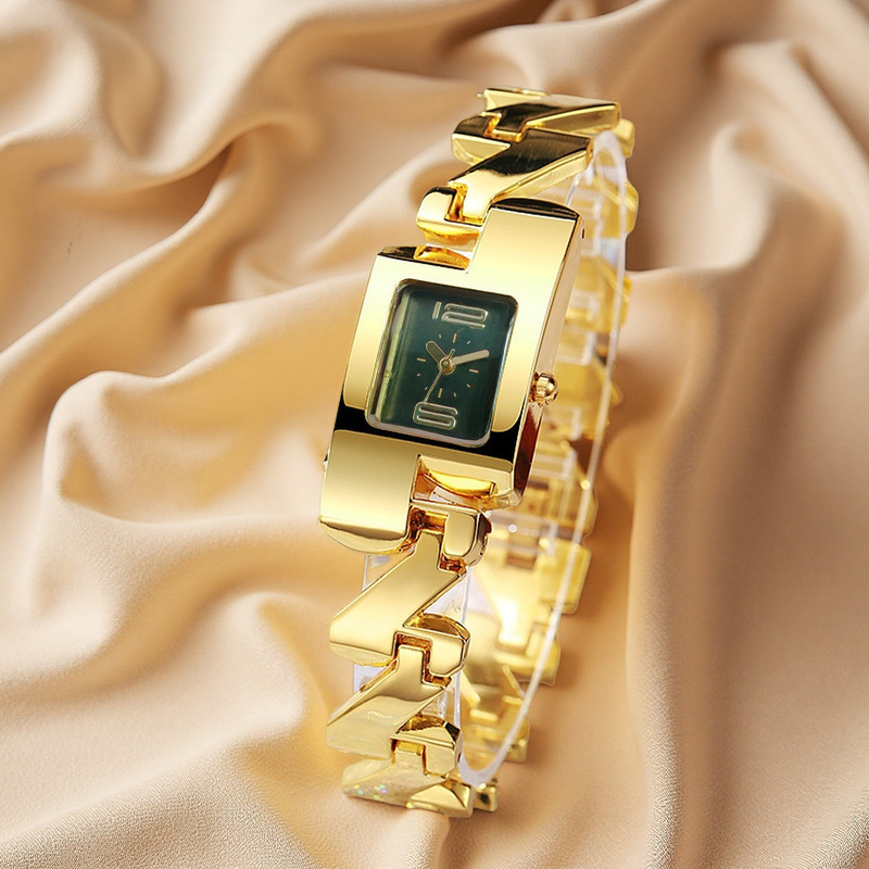 Ladies Luxury Watch - Damski kwadratowy zegarek kwarcowy, modna bransoletka,