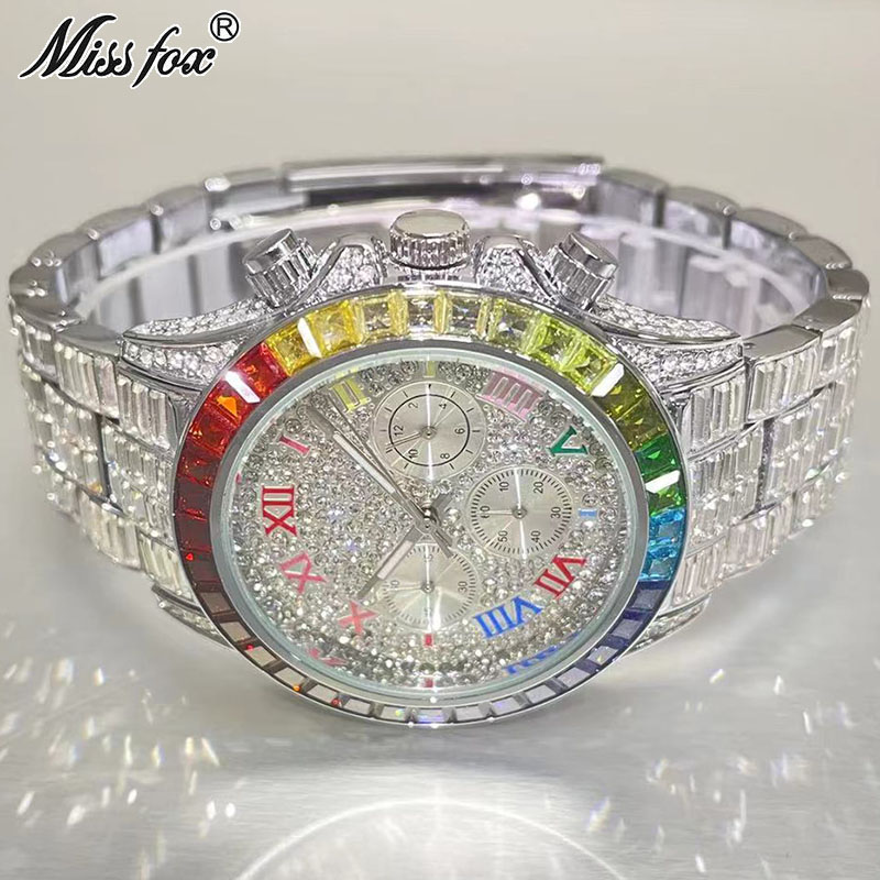 Luxury Watch Mockup - MISSFOX luksusowe Iced zegarek dla mężczyzn