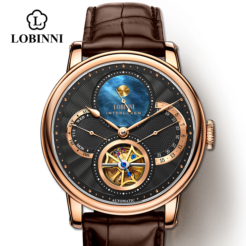 Chronograph Flyback Watch - Zegarek LOBINNI Męski Automatyczny Złoty Mechaniczny