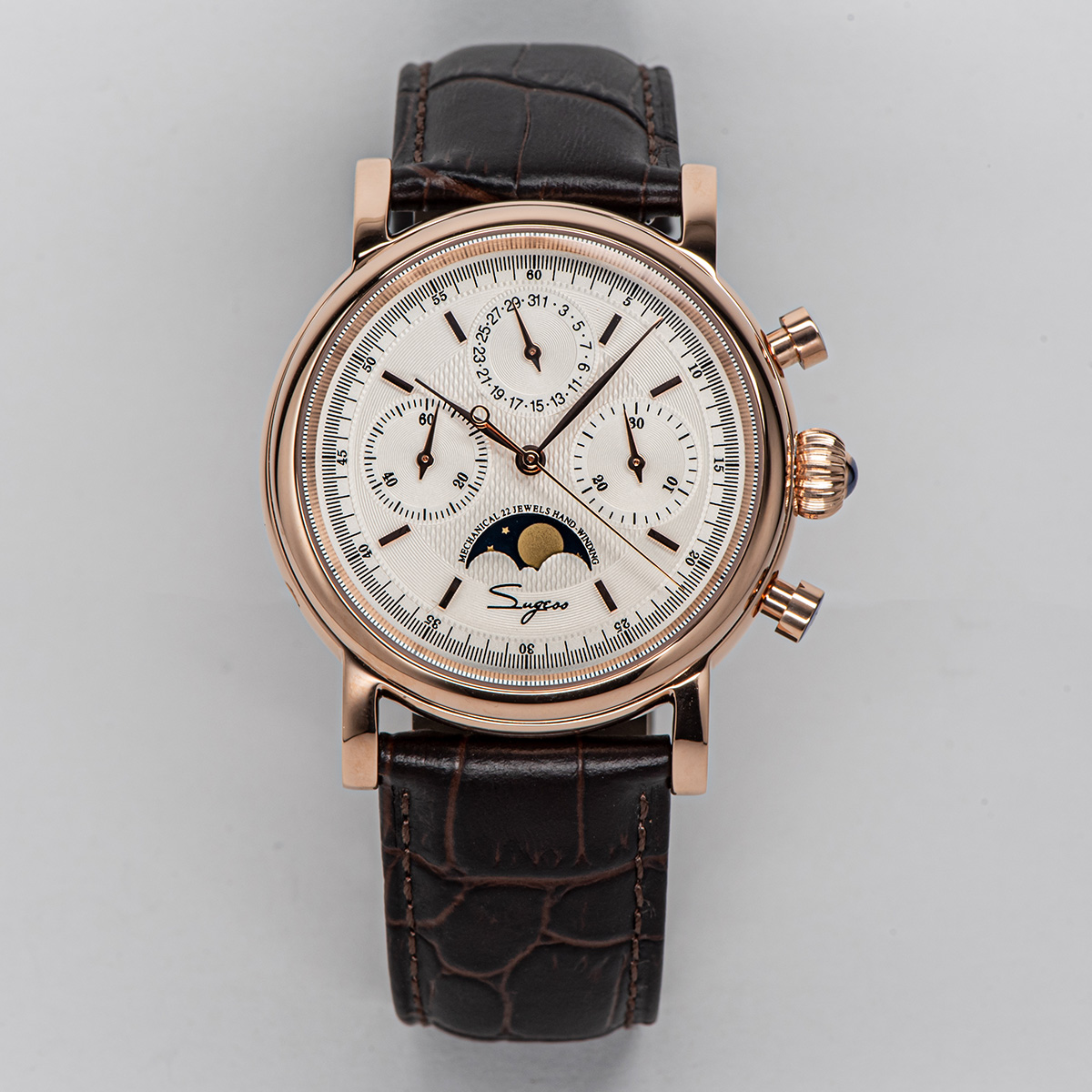 Chronograph Flyback Watch - Sugess Pilot chronograf zegarki mechaniczne mężczyźni