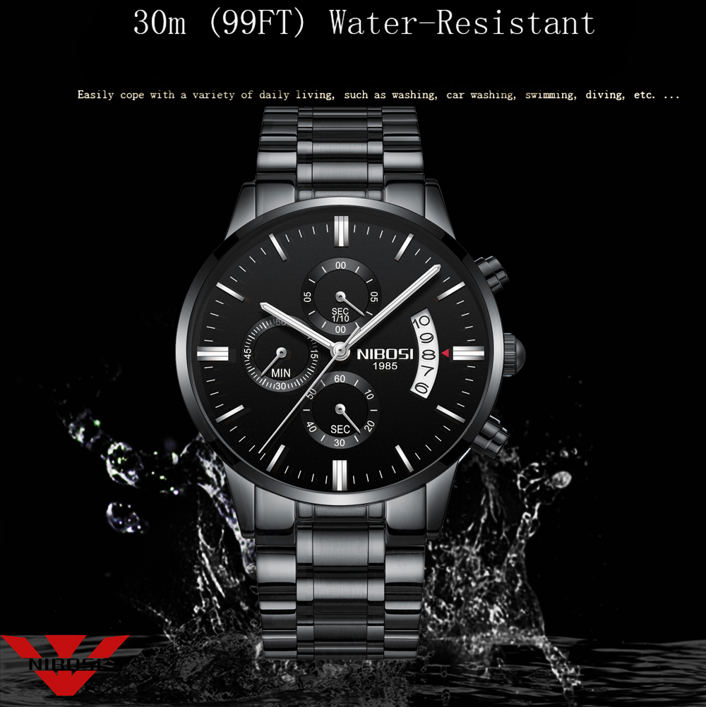NIBOSI czarny zegarek kwarcowy – Luxury Watch Mockup recenzja i cena