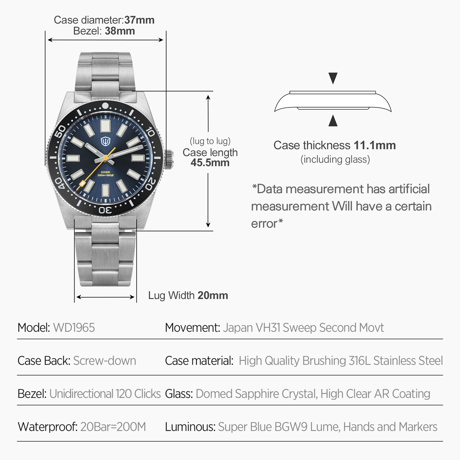 Watchdives 37mm WD1965 V2 Męsk – Luxury Watch Life recenzja i cena