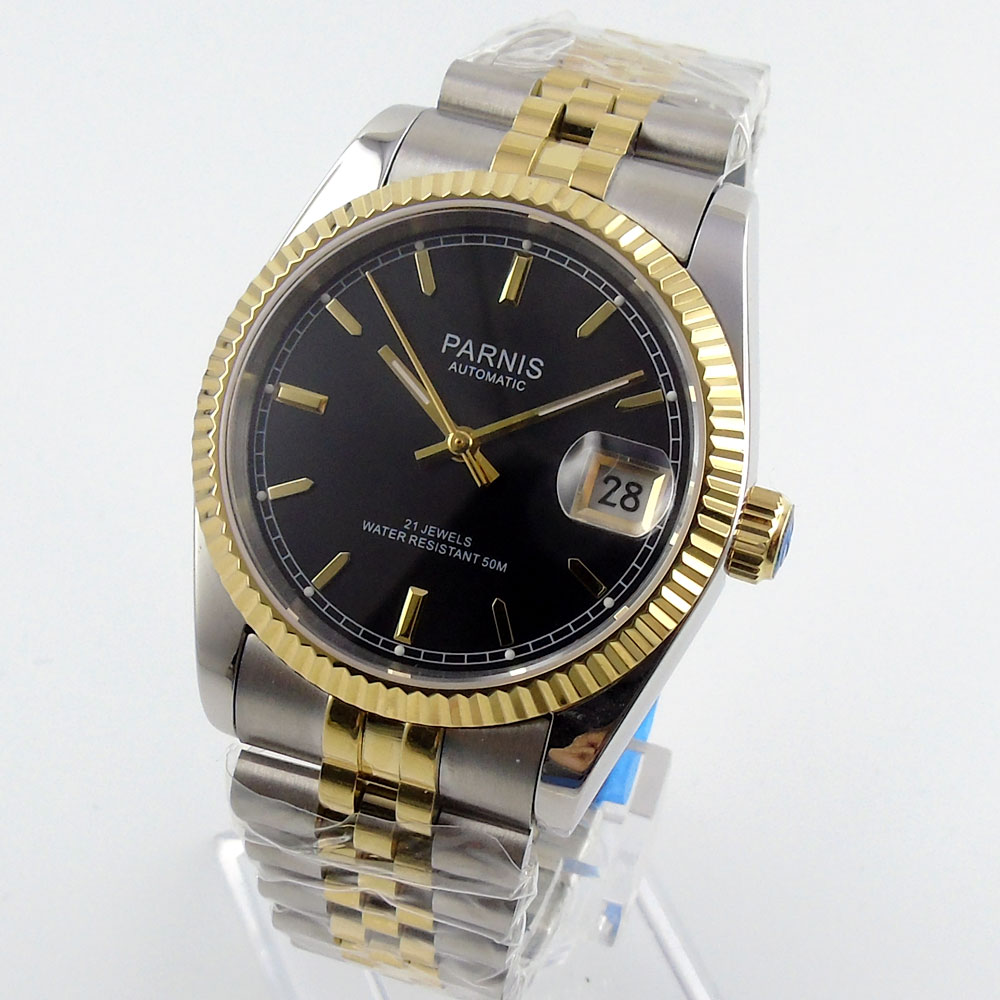 Parnis 36mm Męski Zegarek Auto – Luxury Watch Gold And Black recenzja i cena